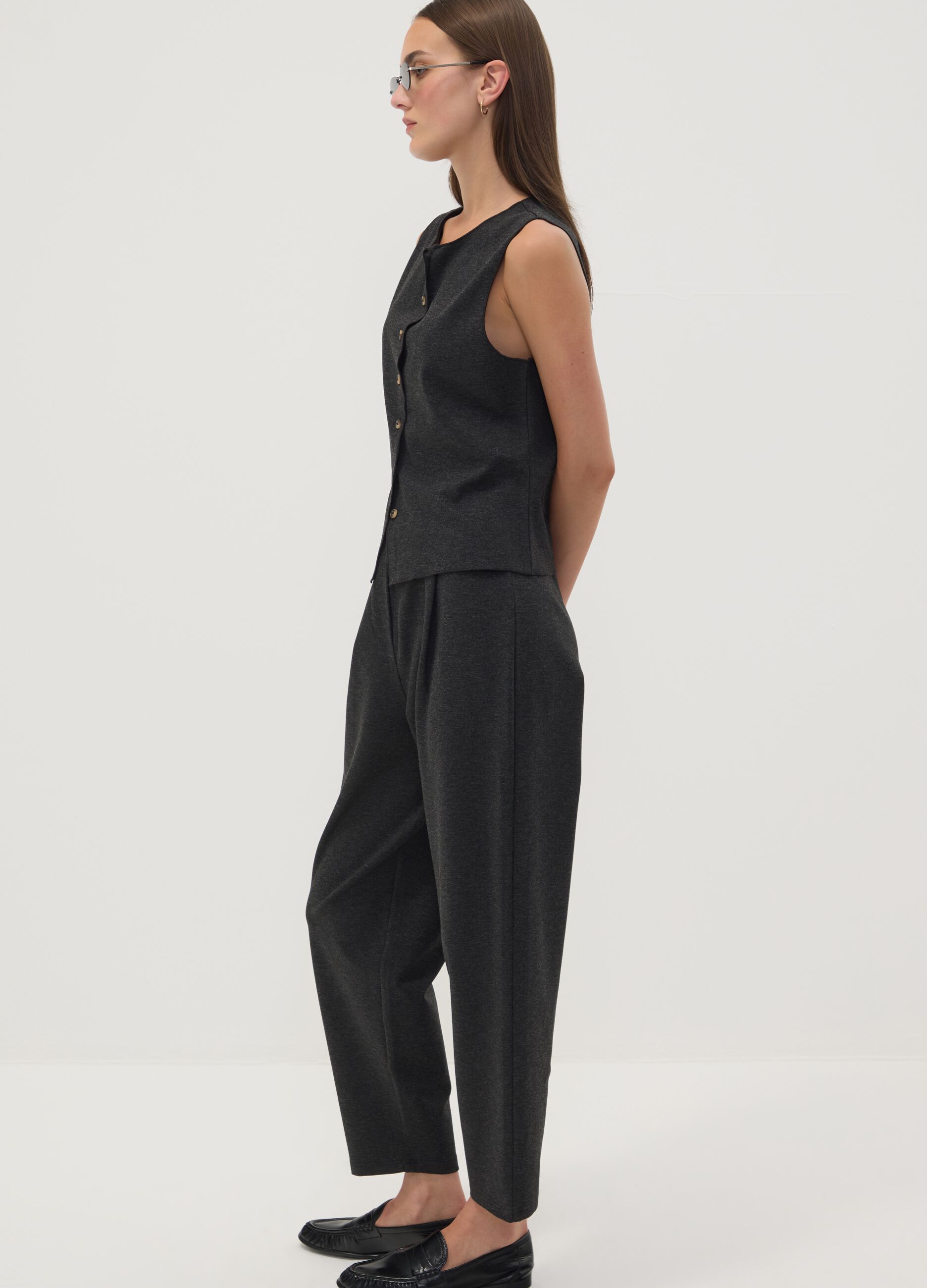 Schwarze Joggerhose aus Milano-Strick in elastischer Viskose, Barrel Fit