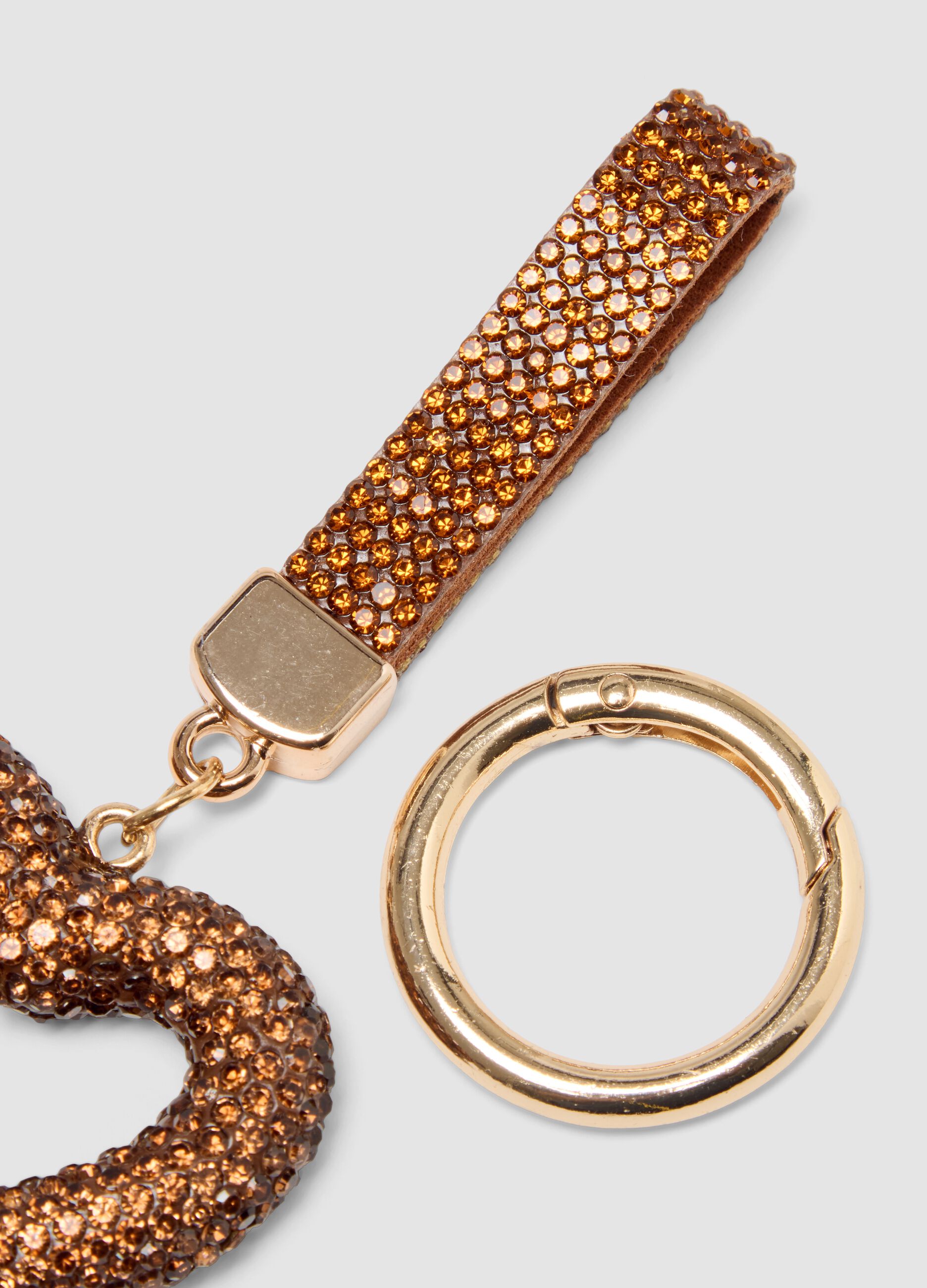 Brown keyring with embellished heart charm