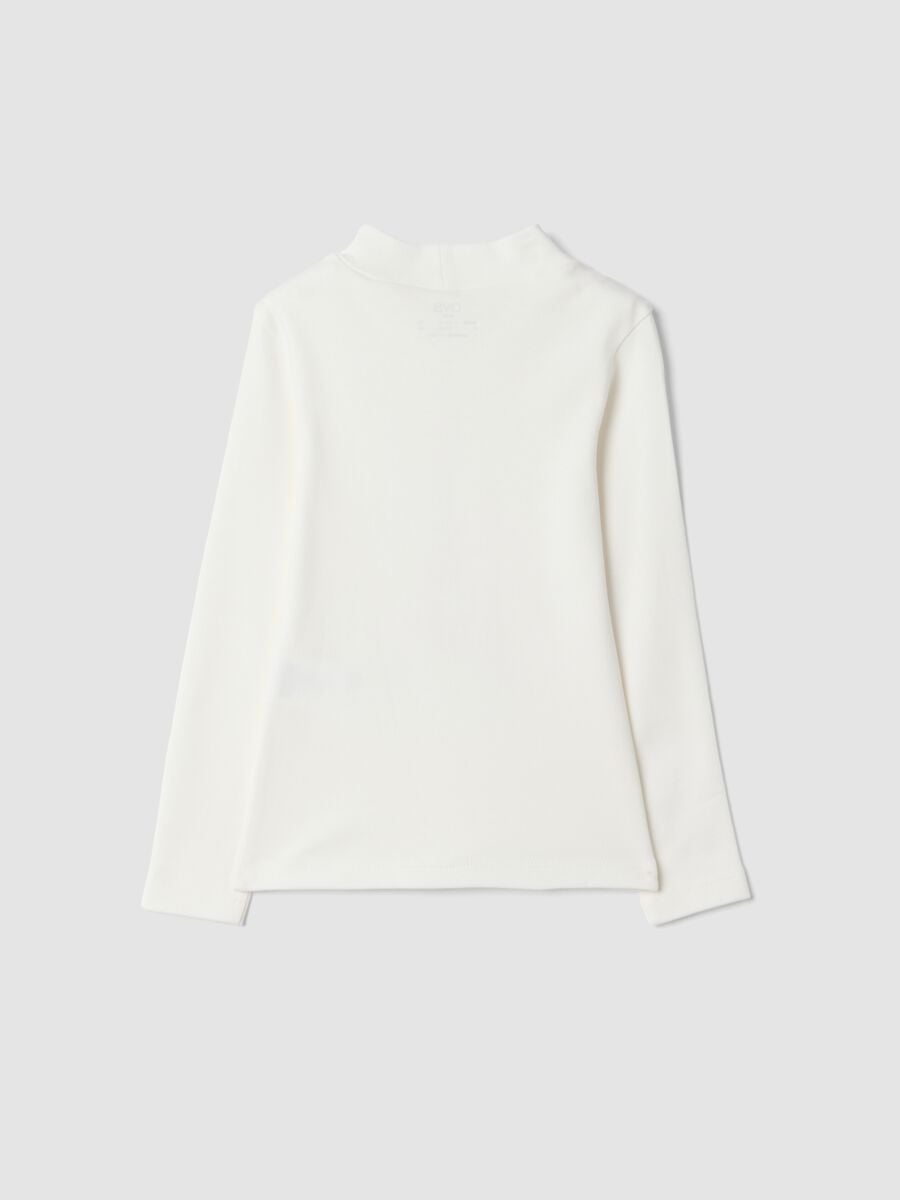 T-shirt bianca con collo rialzato in puro cotone organico con stampa_1