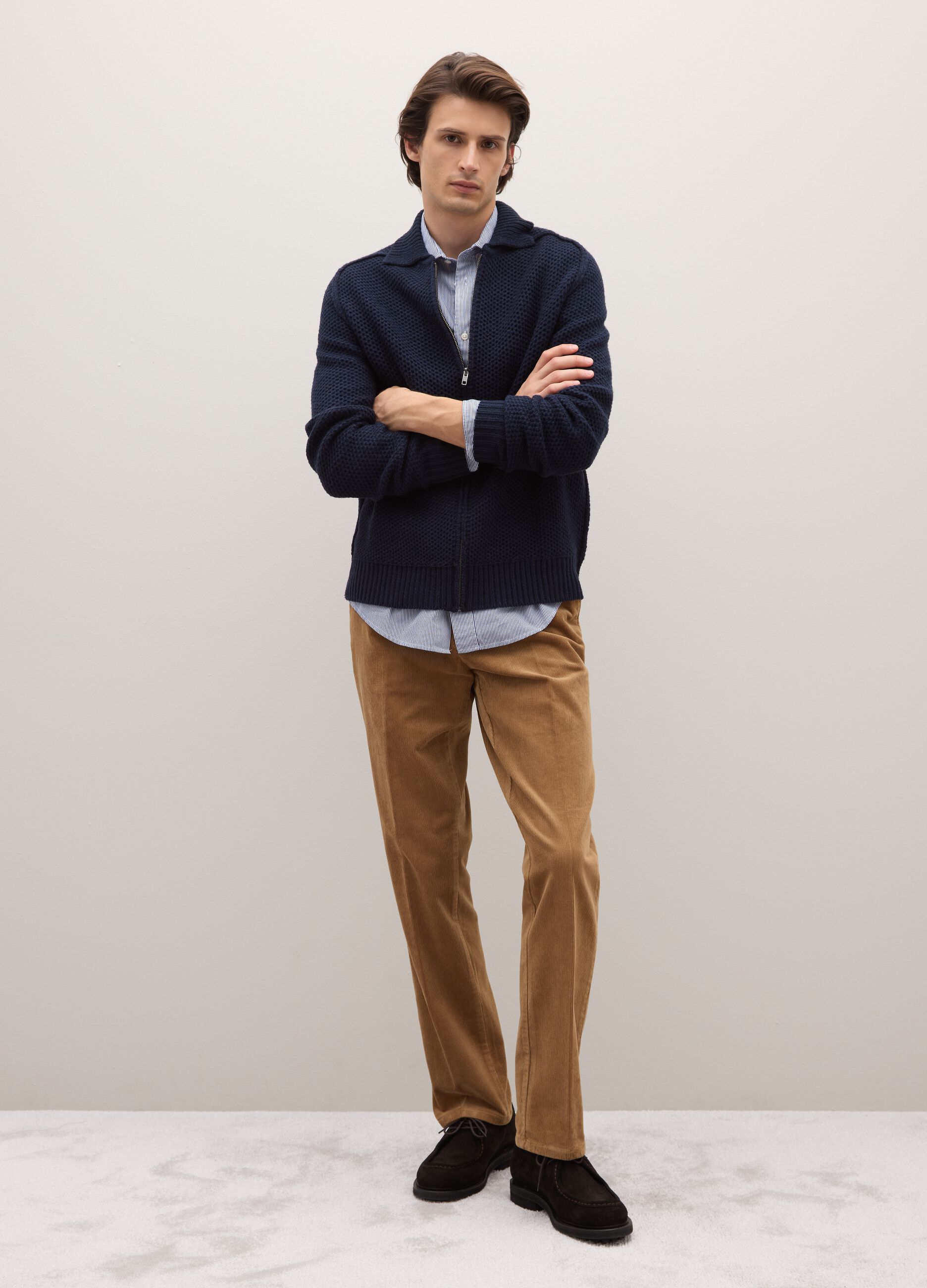 Brown cotton blend regular fit trousers