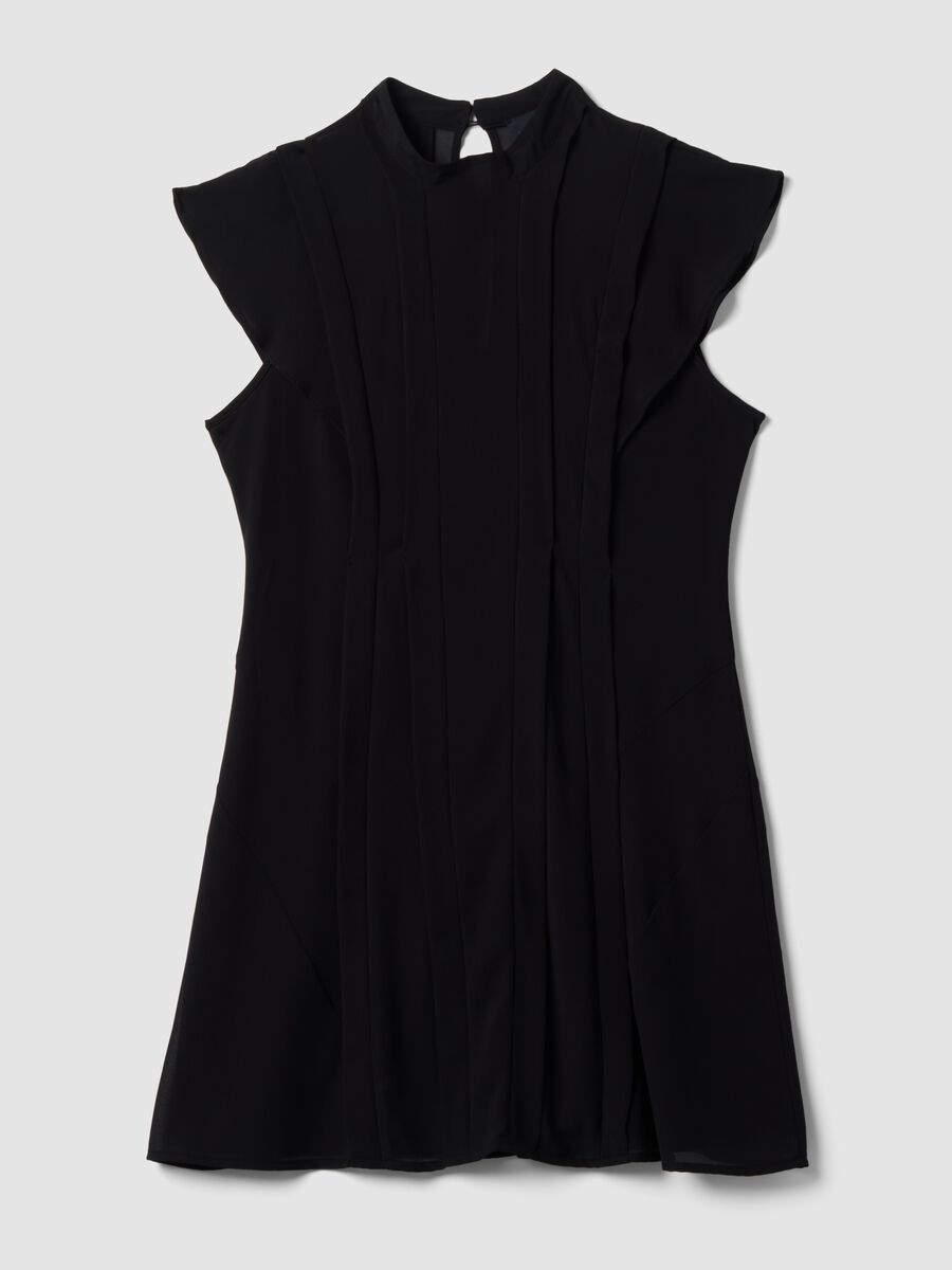 Black relaxed-fit dress with short ruffle sleeves_0