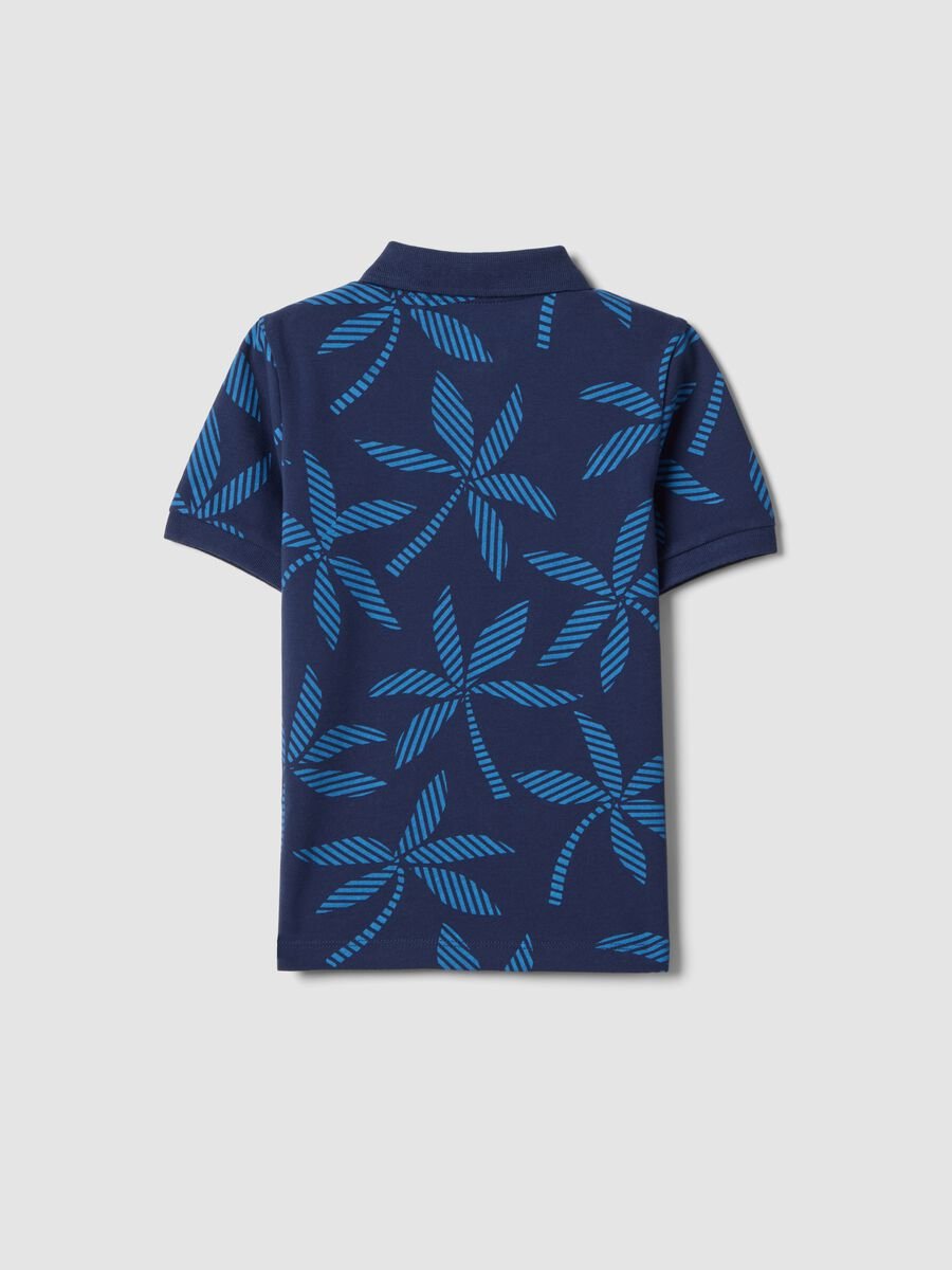 Boys&rsquo; blue pure cotton polo shirt, regular fit, with floral print_1