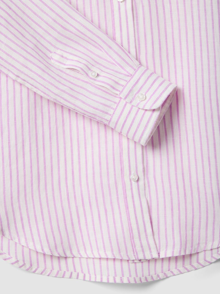 White and pink striped pure linen shirt, regular fit_5