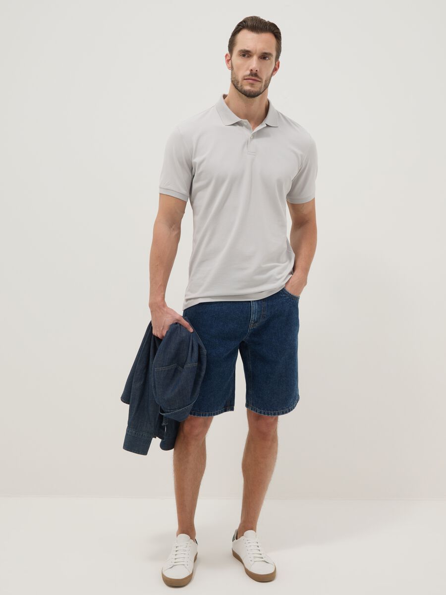 Grey stretchy cotton blend polo regular fit_2