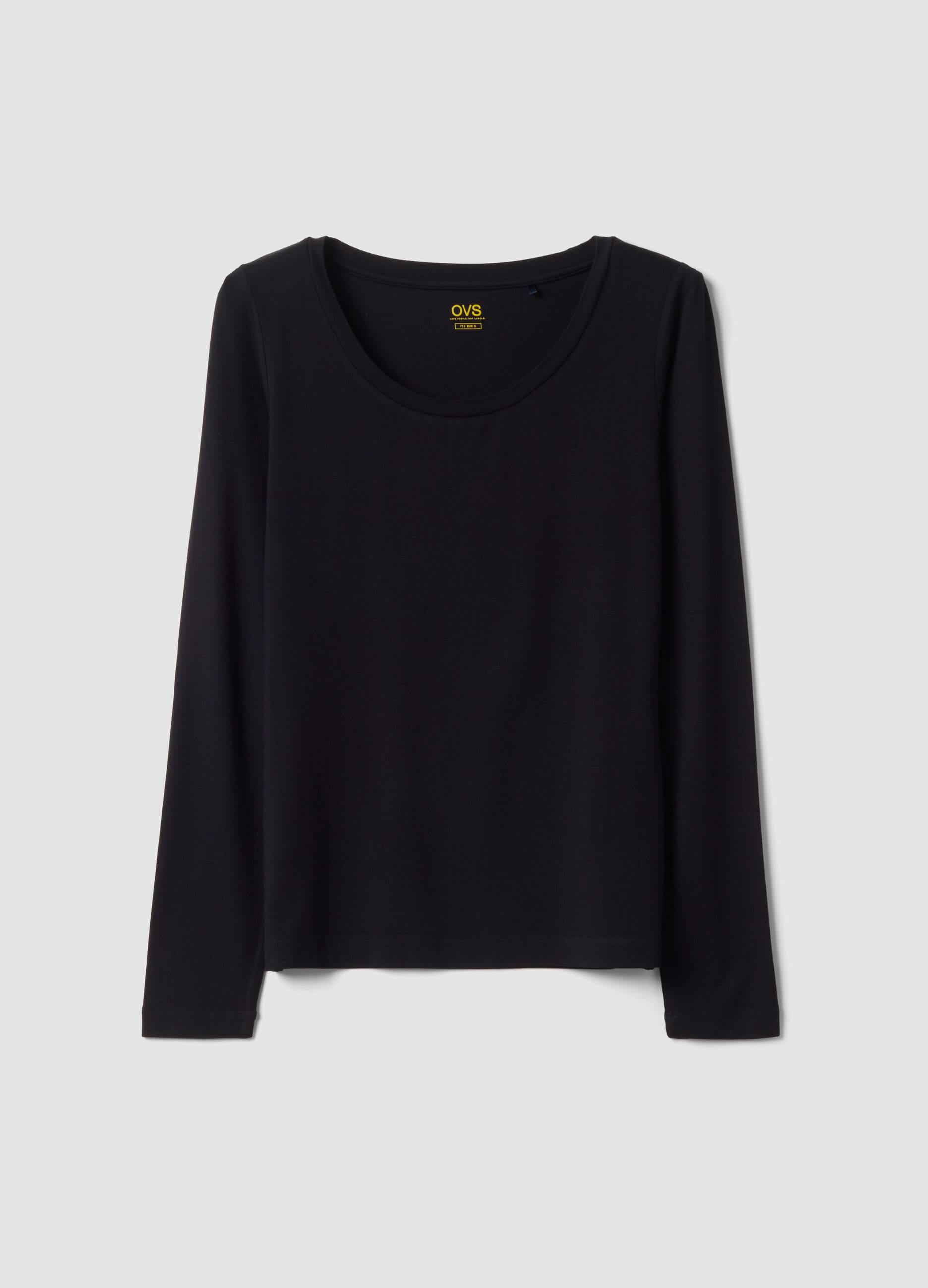 T-shirt nera in viscosa elasticizzata con girocollo slim fit