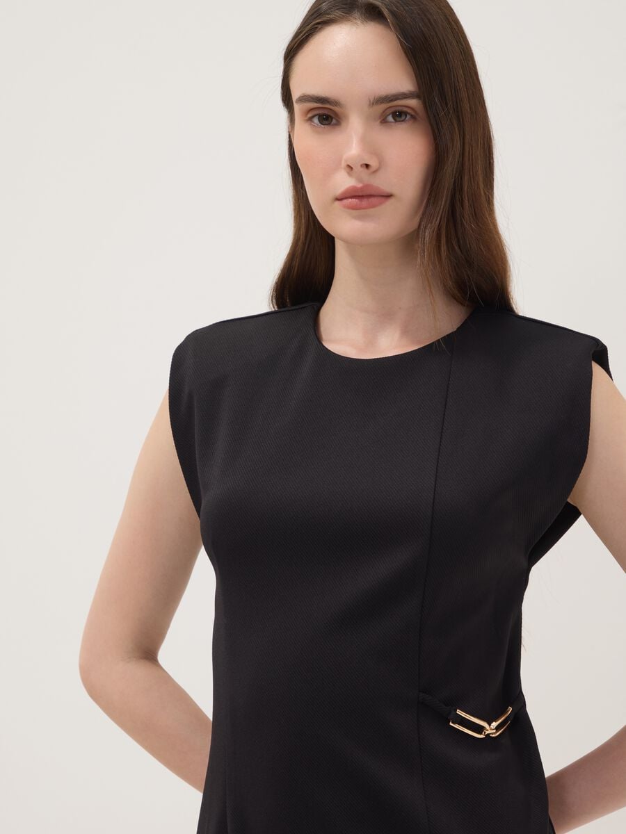 Schwarzes Midikleid aus Stretchstoff, Slim Fit_1