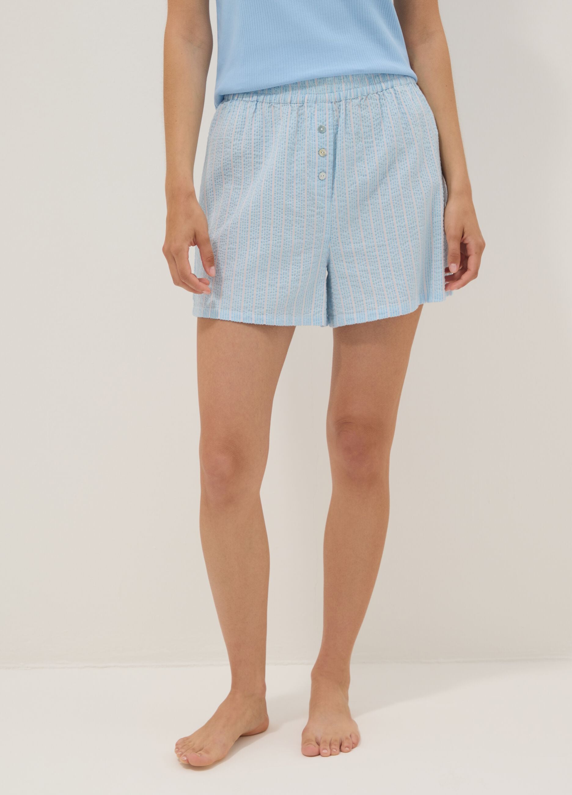 Blue striped pure cotton pyjama shorts, regular fit