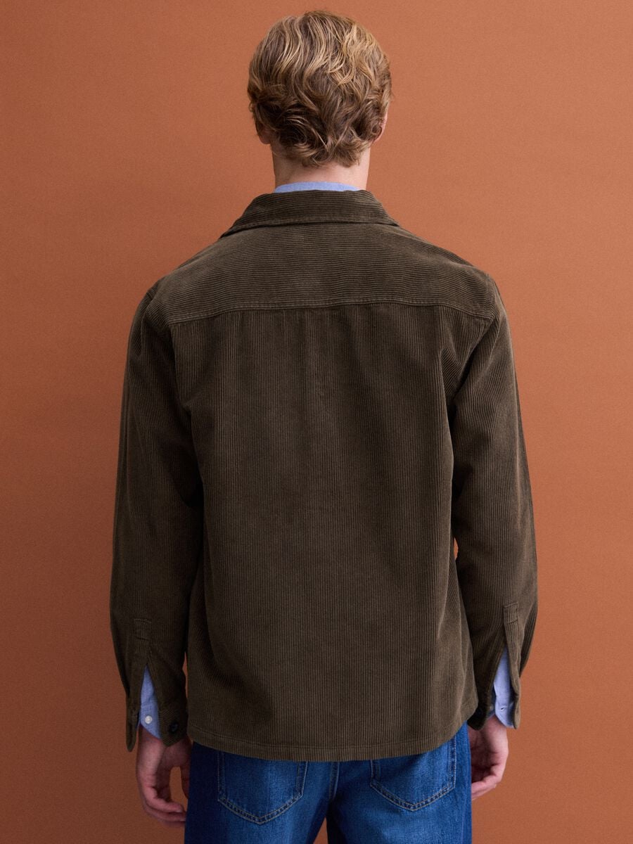 Brown ribbed pure cotton shacket with buttons, oversized fit_3