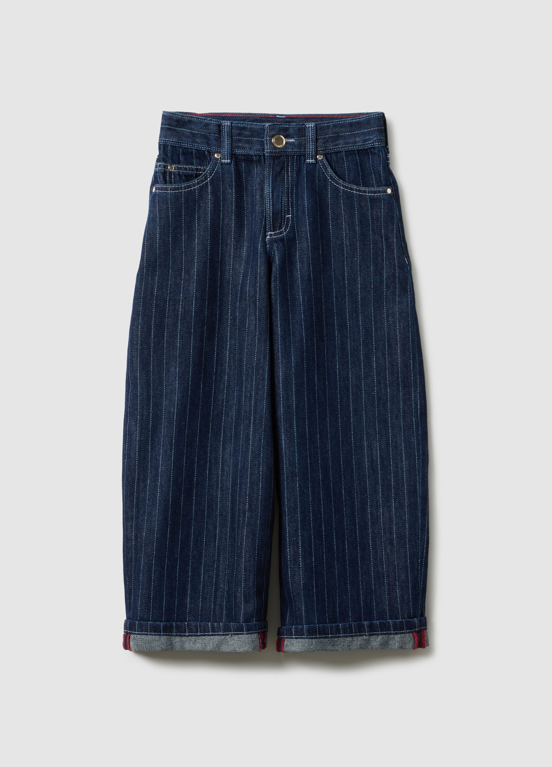 Girls' regular fit blue cotton-blend jeans with contrast stitching