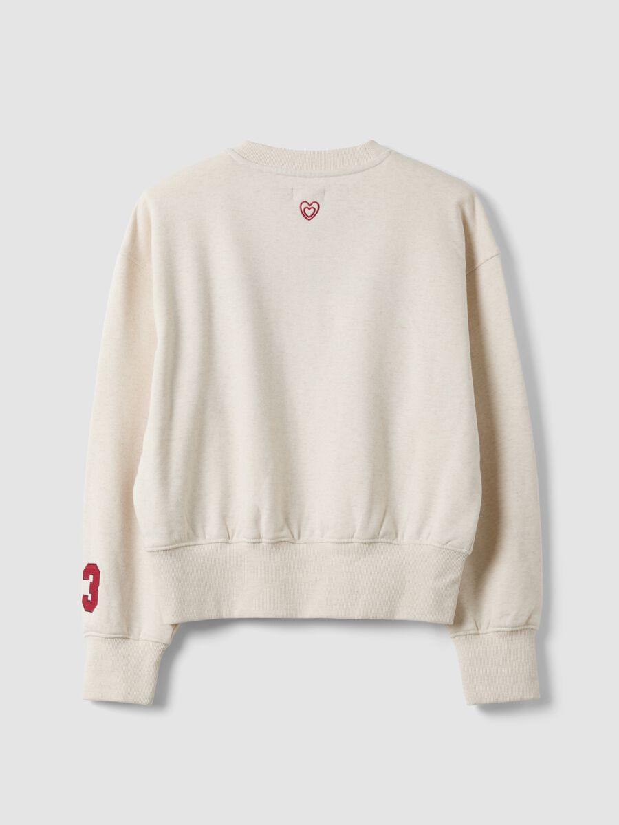 Beige cotton-blend crew-neck sweatshirt with Paris print for girls_1