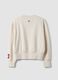Beige cotton-blend crew-neck sweatshirt with Paris print for girls_5
