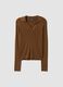 Brown ribbed viscose-blend polo-collar top_4