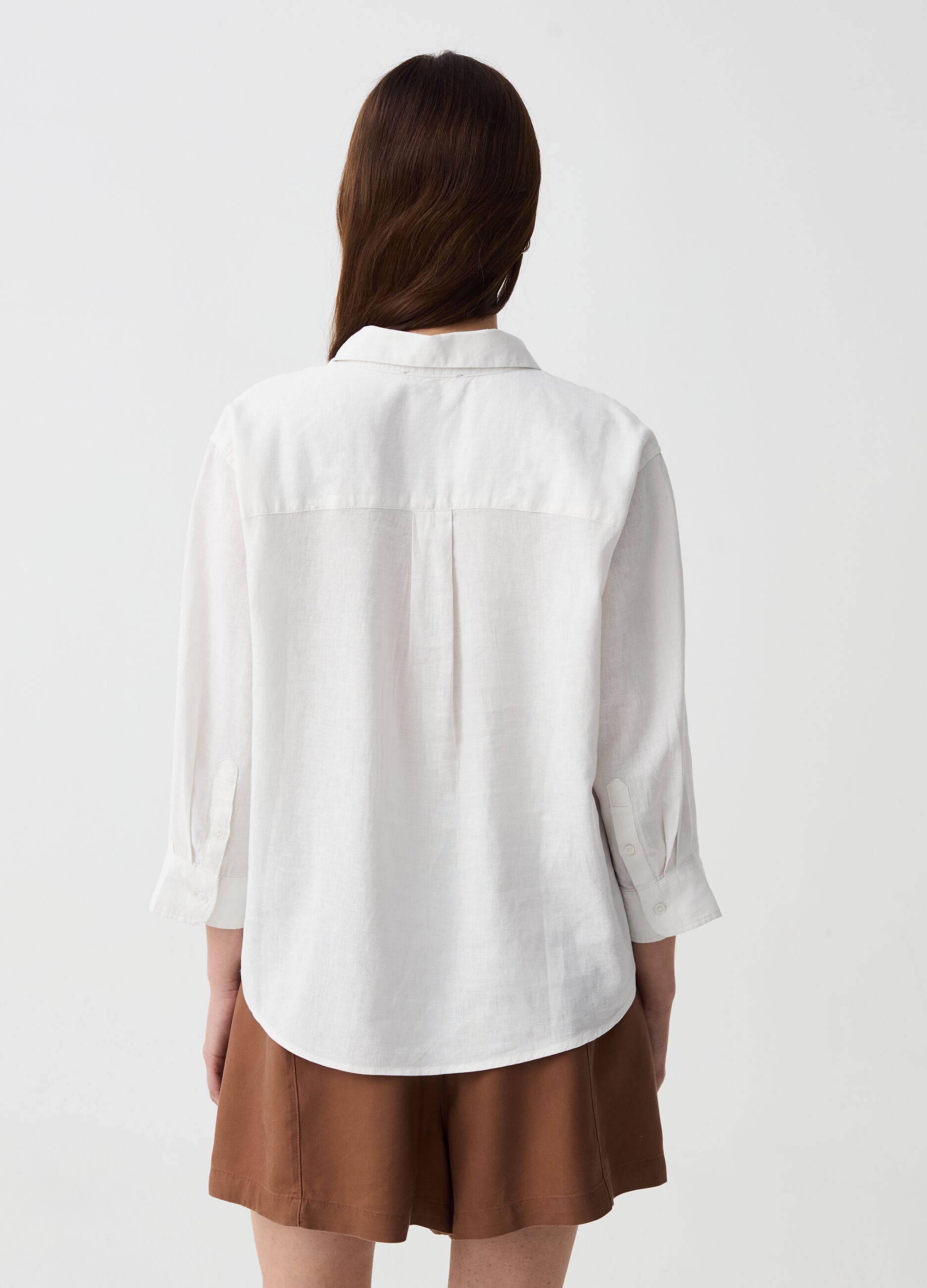 Viscose and linen blouse with polo neck