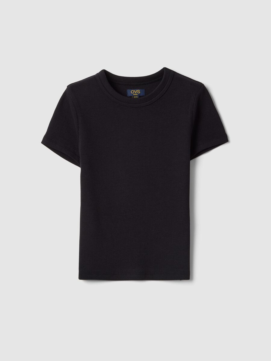 Black stretch cotton fitted t-shirt for girls_0