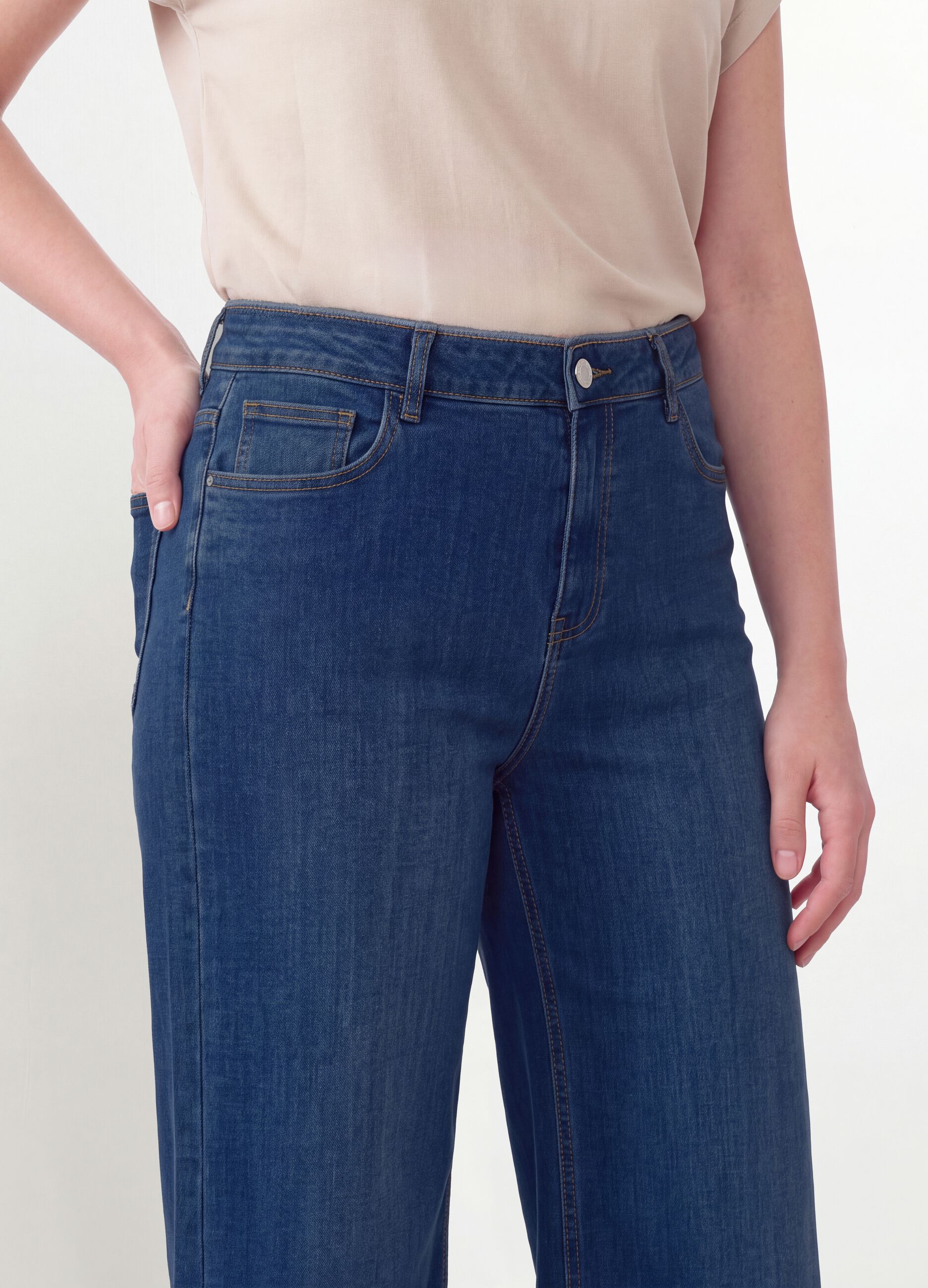 Blue cotton and stretch viscose denim jeans, bootcut fit