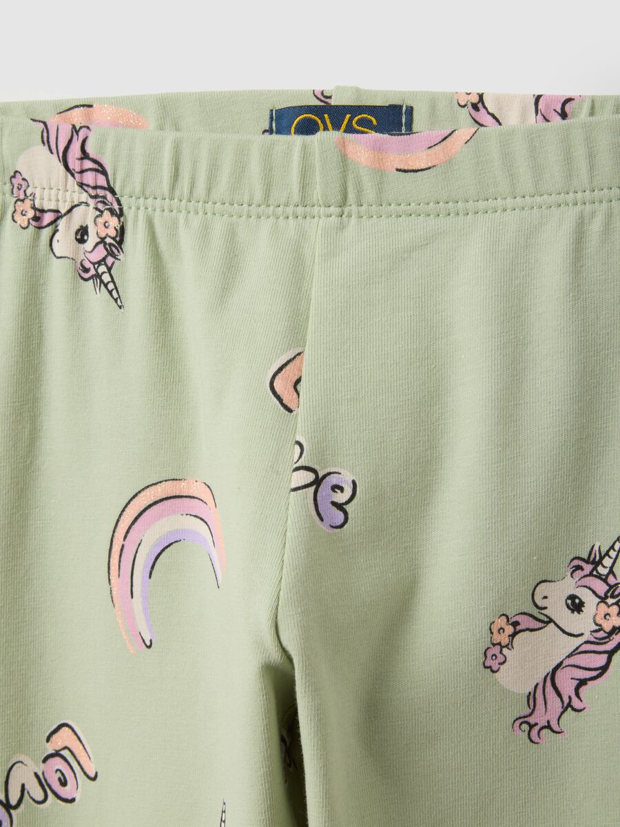 Girls' Green Stretch Cotton Leggings with Prints, Skinny Fit_2
