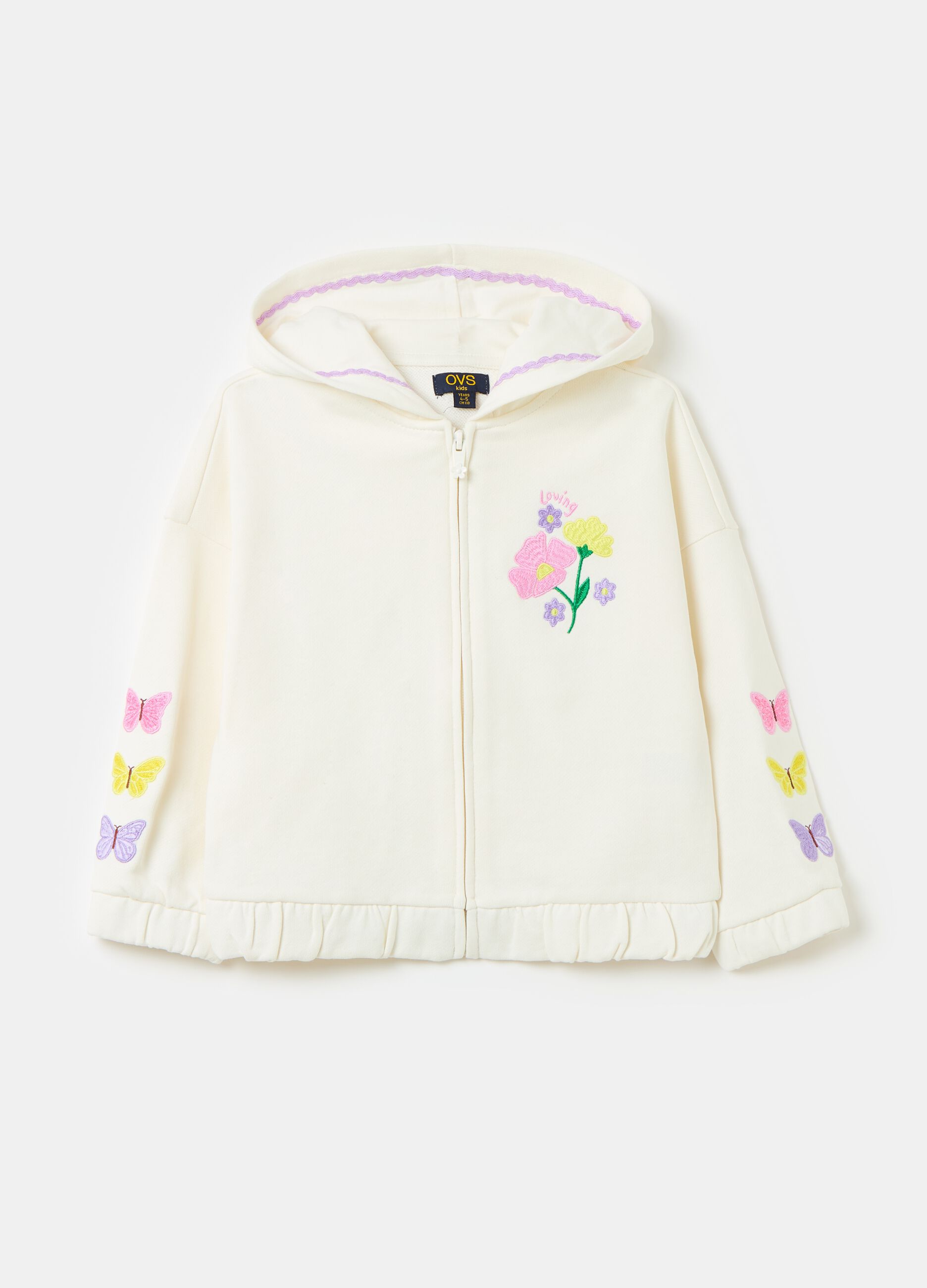 Full-zip sweatshirt with hood and embroidery