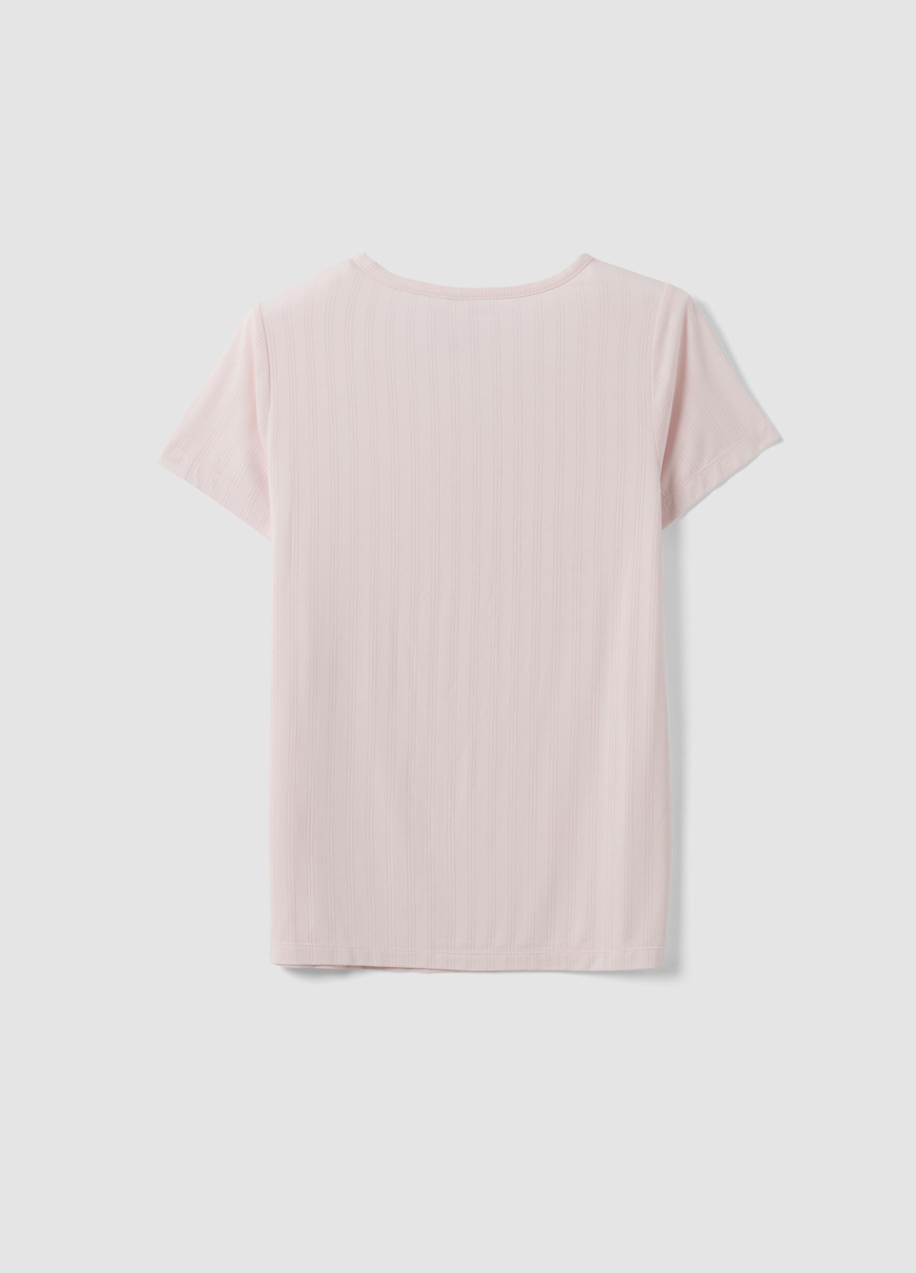 Pink stretch viscose pyjama T-shirt with V-neck
