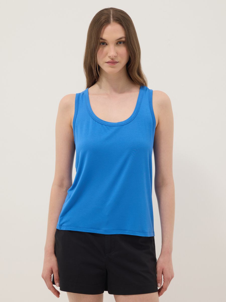 Blue stretch viscose top, regular fit_1