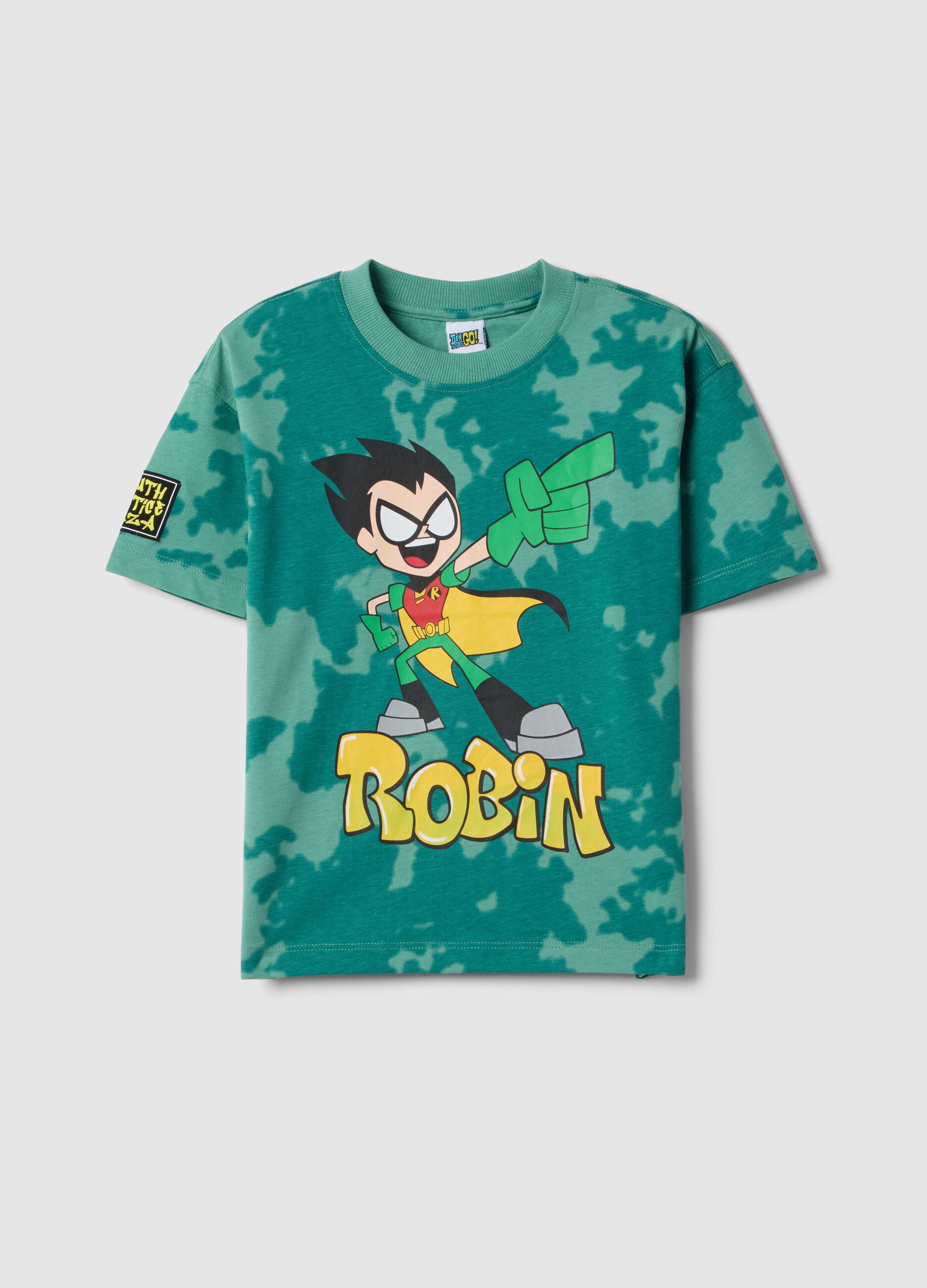 Regular fit green pure cotton children's T-shirt with print