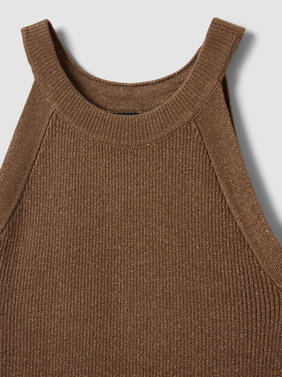 Brown viscose blend fitted tank top_5