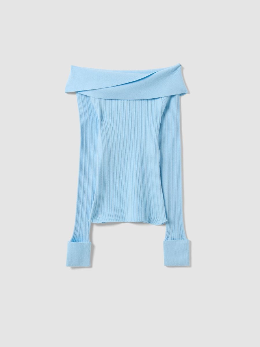 Blue viscose-blend fitted boat-neck top for girls_3