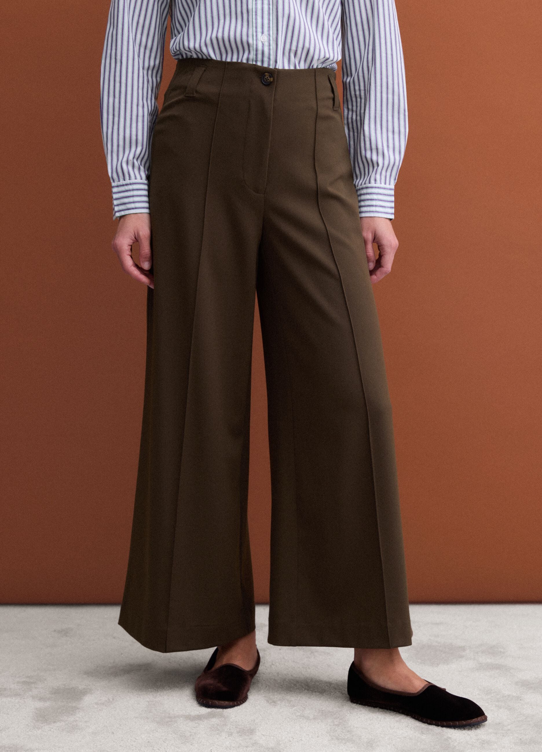 Green wide-leg stretch viscose chino trousers