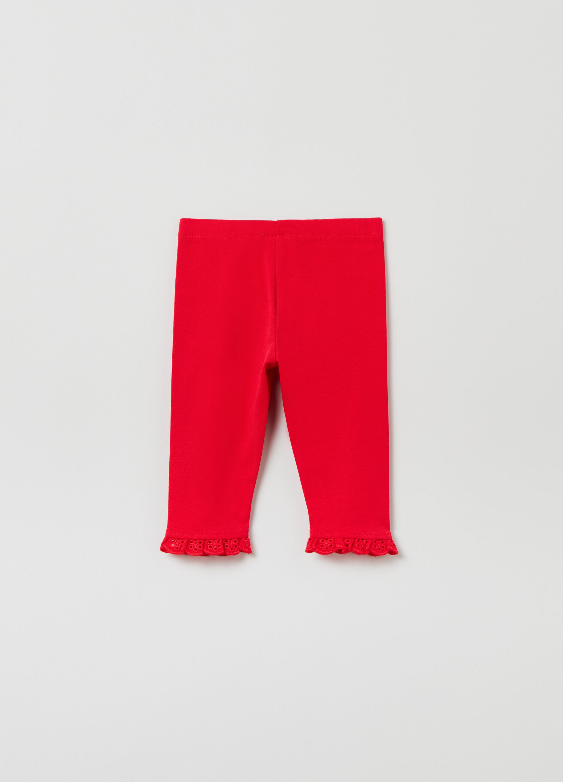 FAGOTTINO Baby Girl's Strawberry Red Cotton leggings with broderie