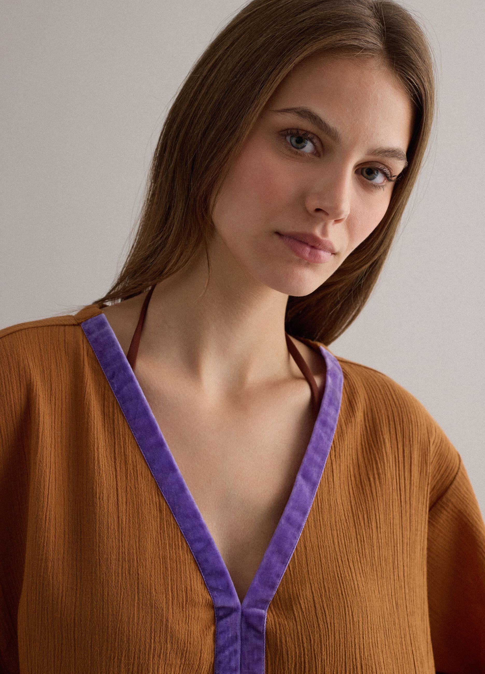 Long Brown Pure Cotton Kaftan