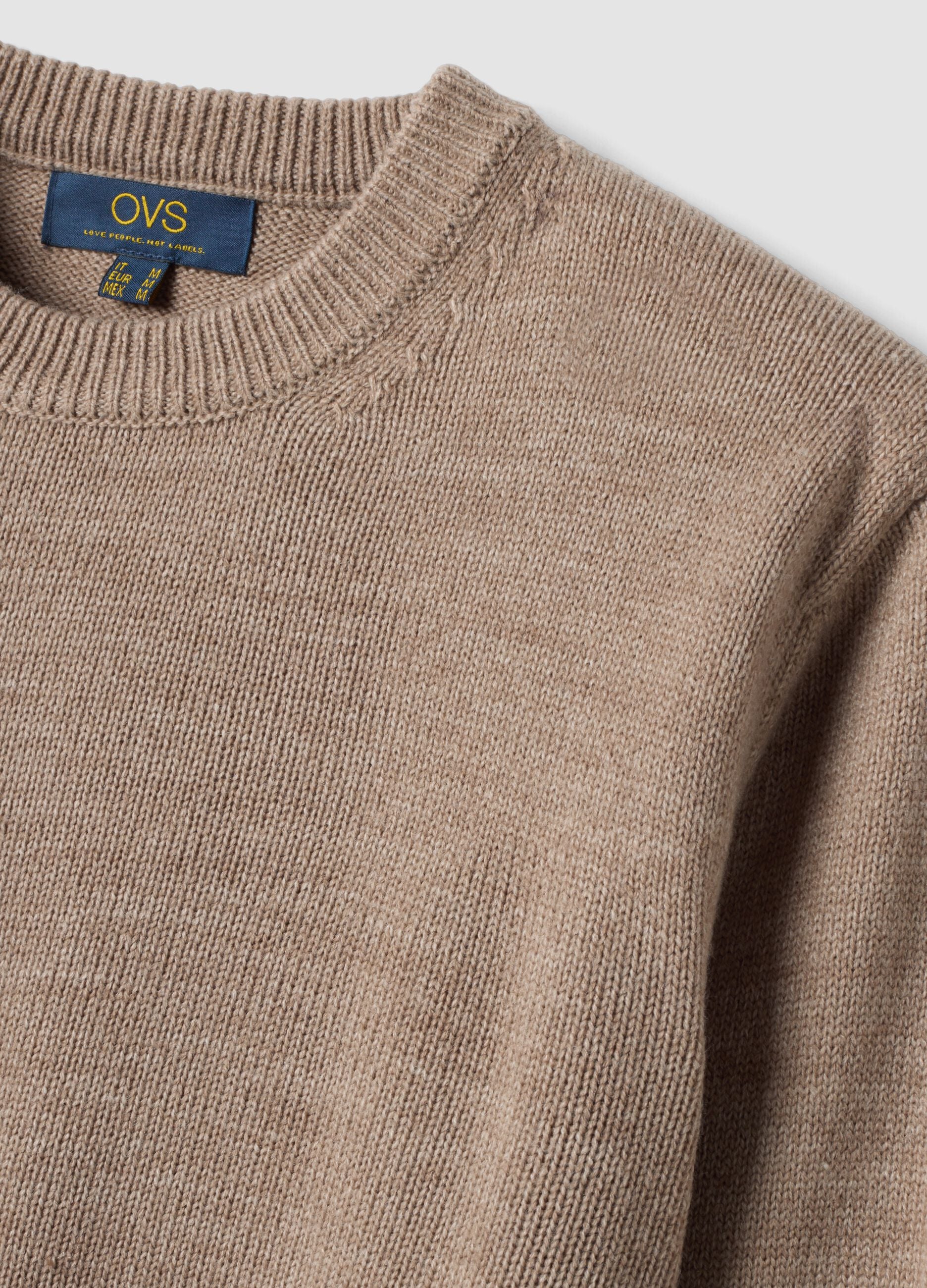 Beige crew-neck regular-fit jersey knit jumper