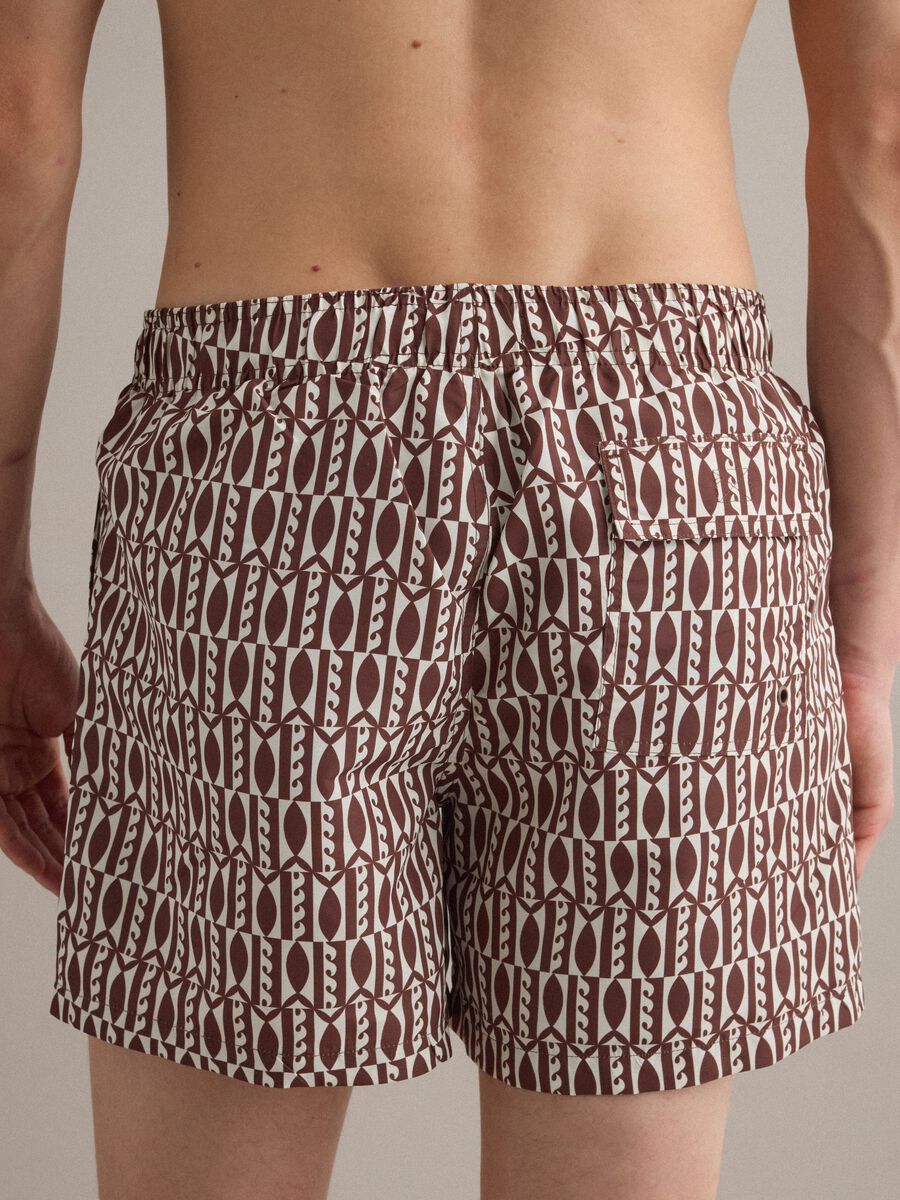Brown geometric-print swim shorts_2