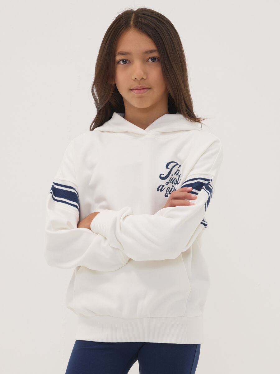 White 100% cotton hoodie with crew neck_0