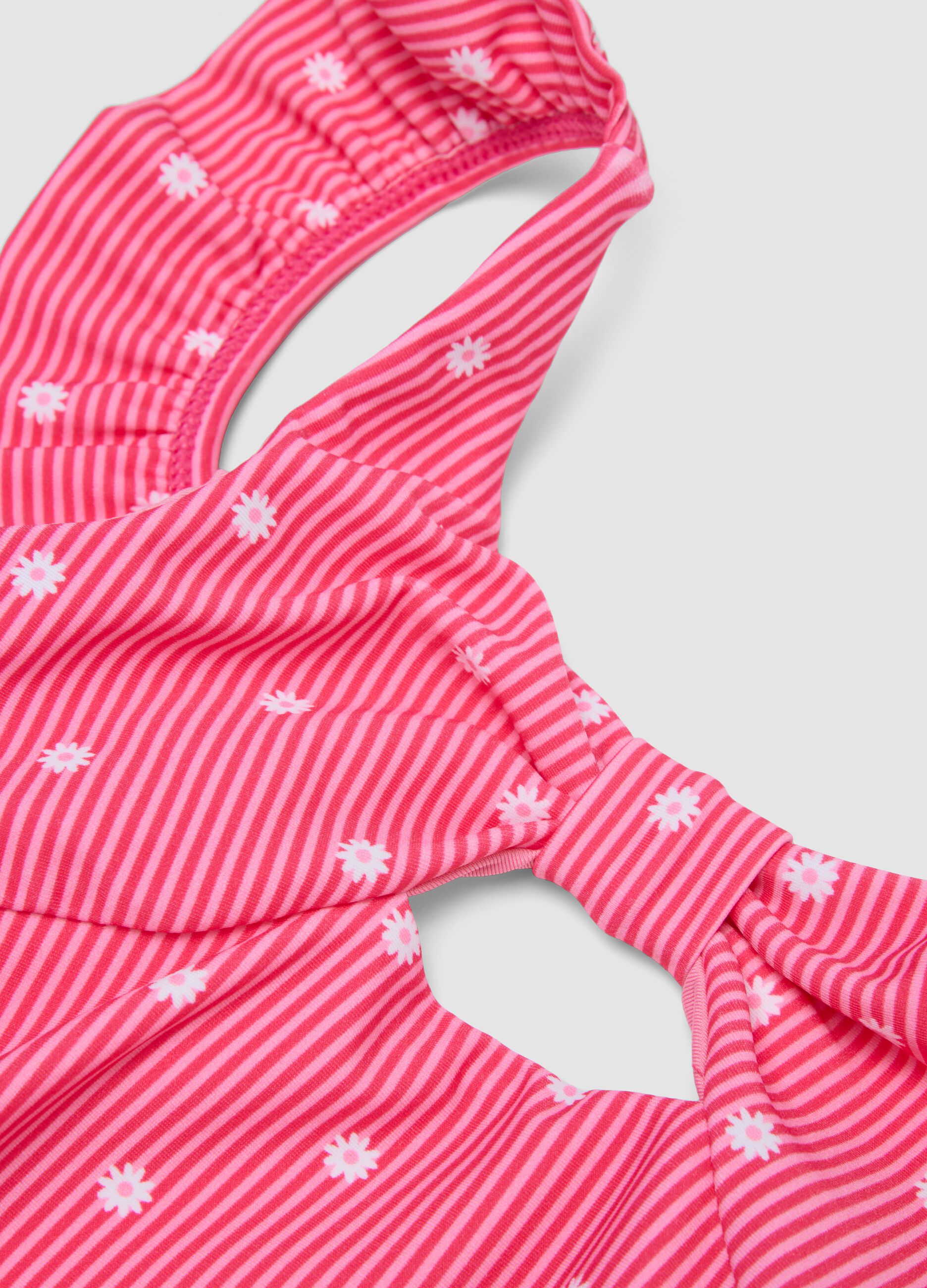 Pink striped stretch swimsuit with ruffle straps