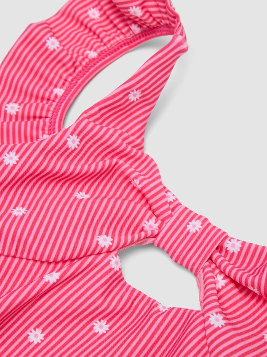 Pink striped stretch swimsuit with ruffle straps_2