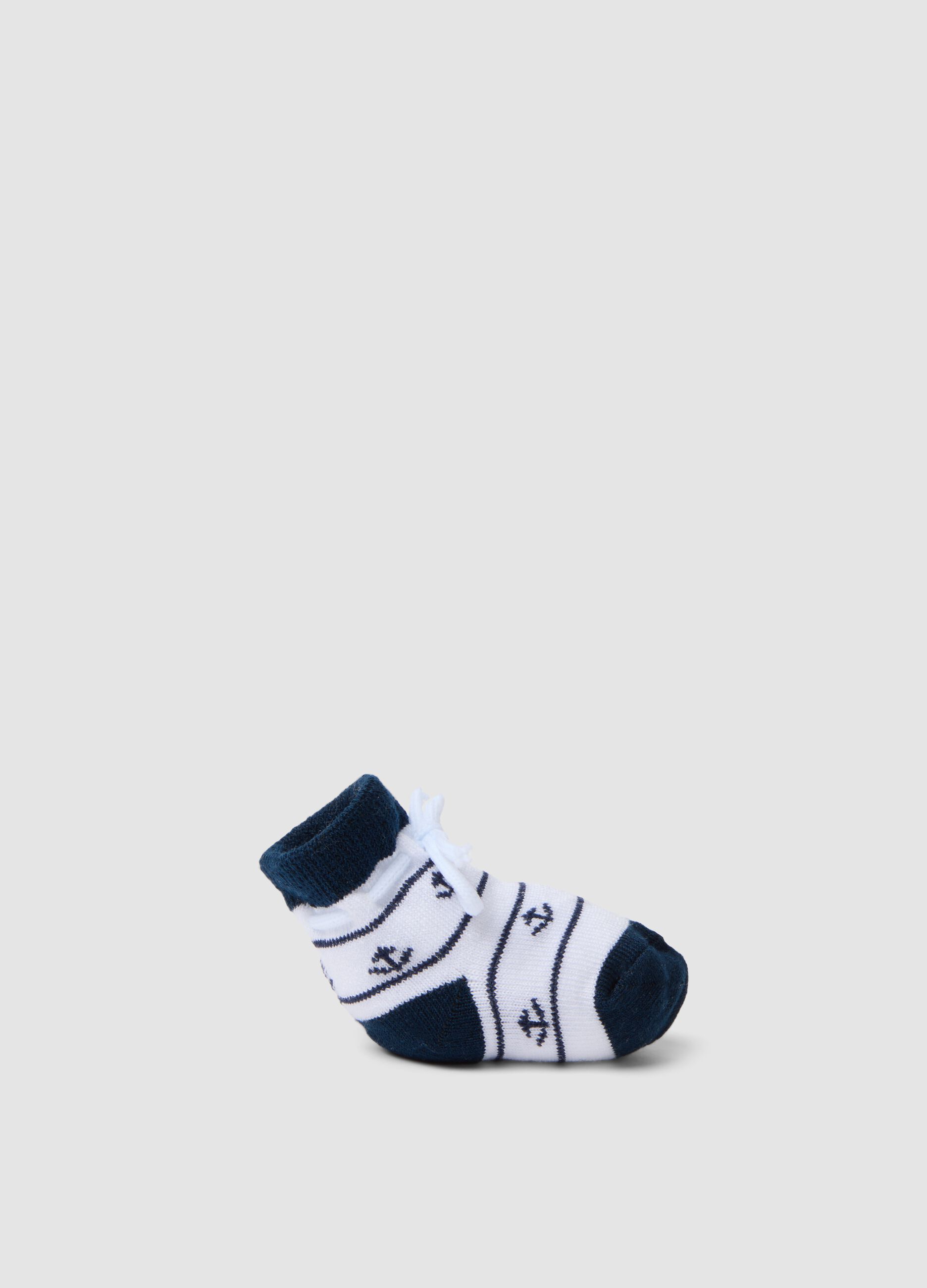 Blue and white stretch-cotton baby booties