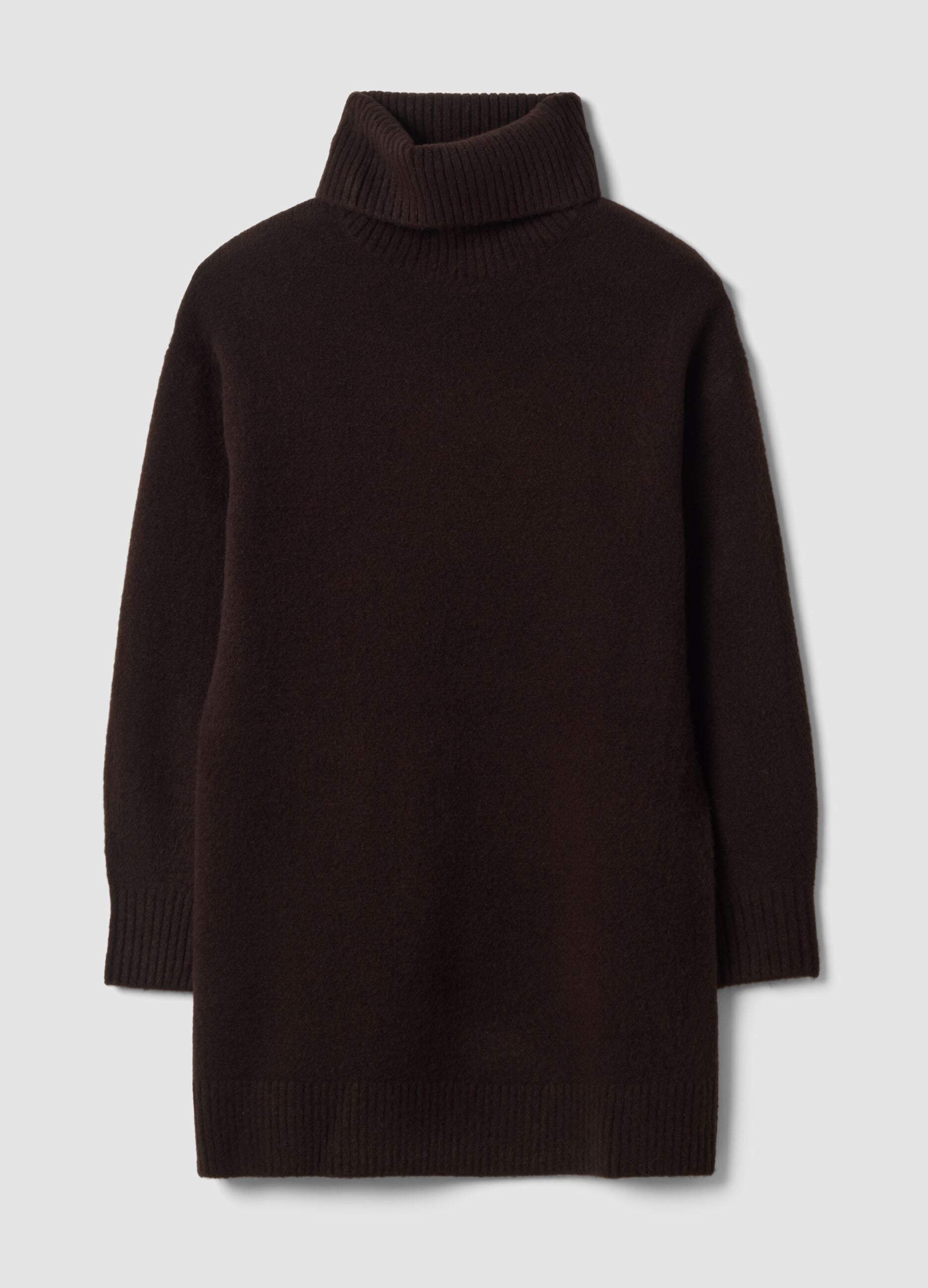 Brown stretch-wool turtleneck dress, regular fit