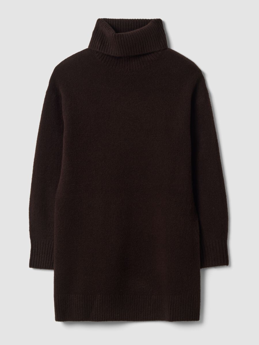 Brown stretch-wool turtleneck dress, regular fit_0