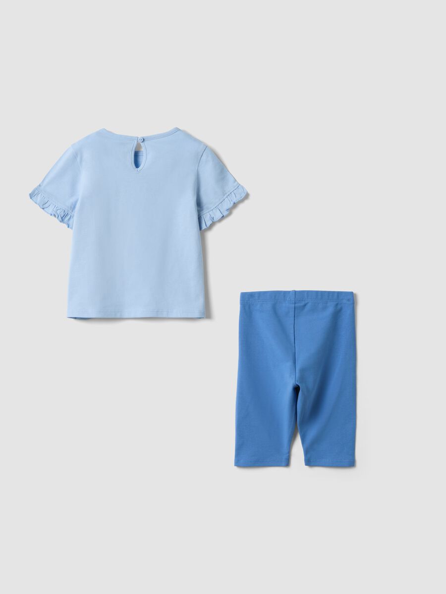 Completo azzurro in puro cotone con t-shirt e leggings per bimba regular fit_1