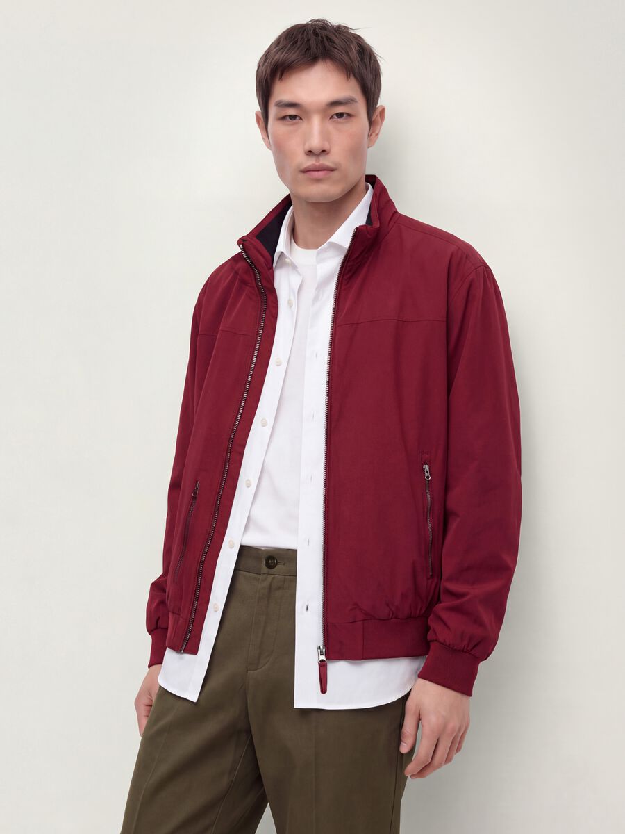 Red stretch fabric jacket with zip_0