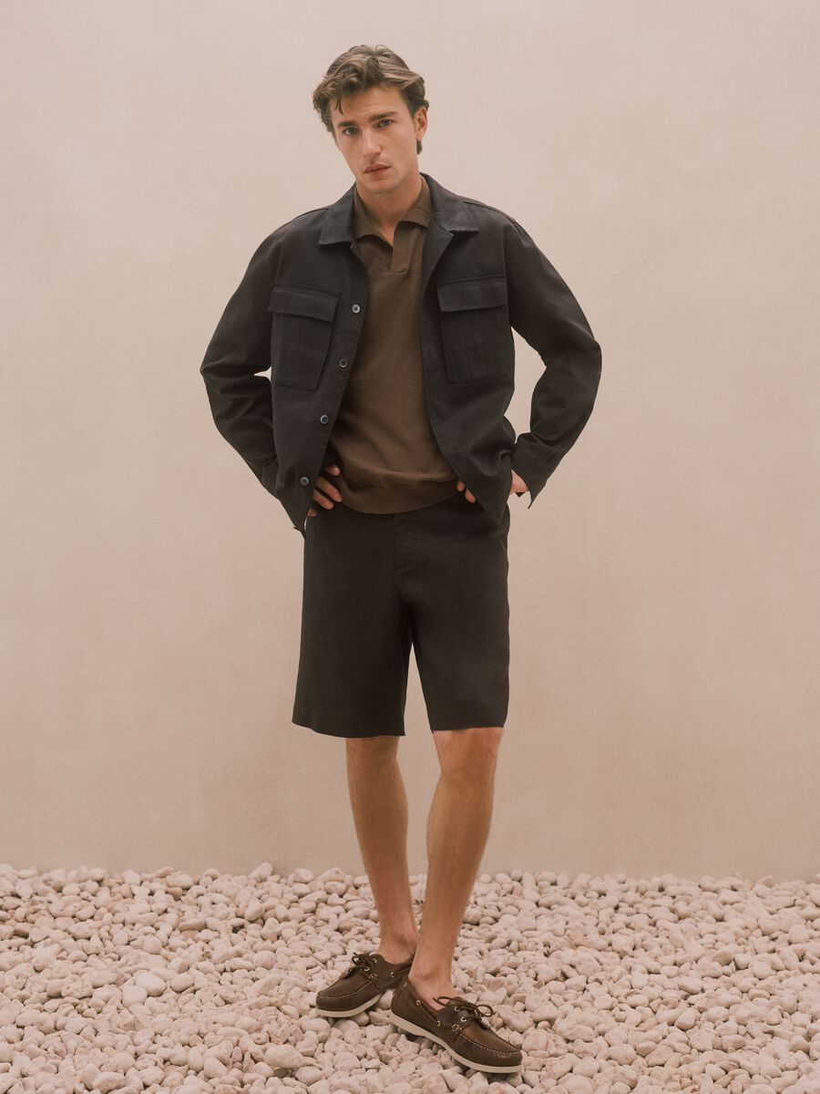Giacca in misto cotone e lino marrone regular fit_0