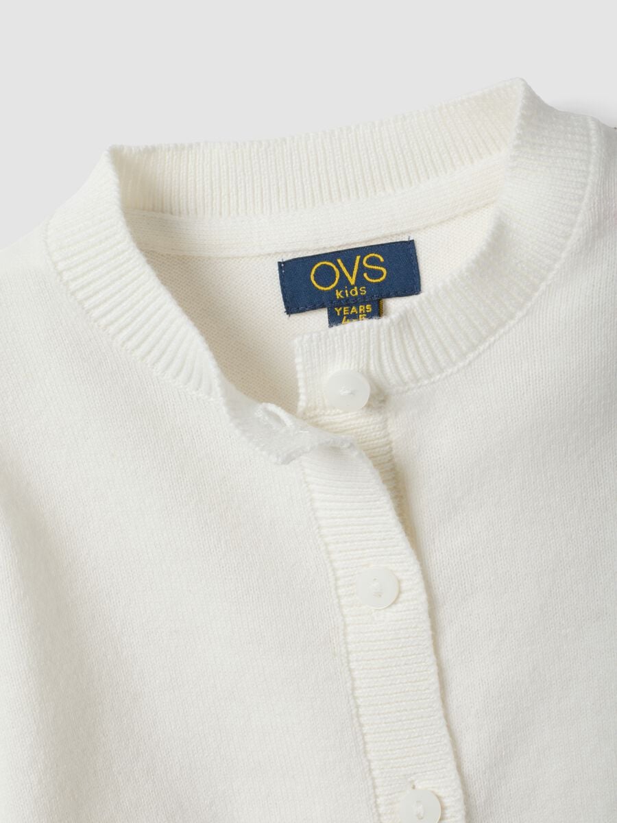 White cotton-blend crew-neck cardigan, regular fit, for girls_3