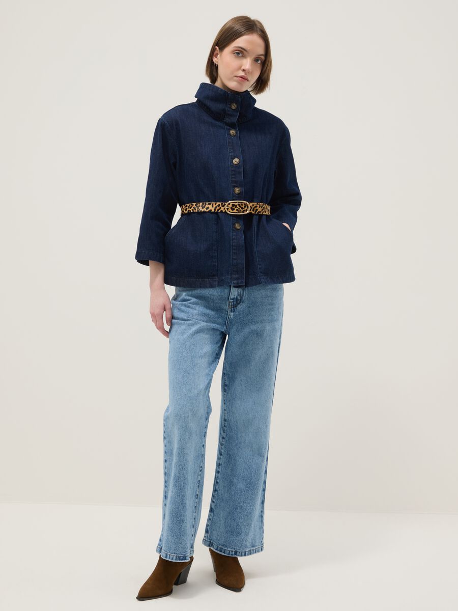 Regular fit blue denim cotton jacket with collar_2