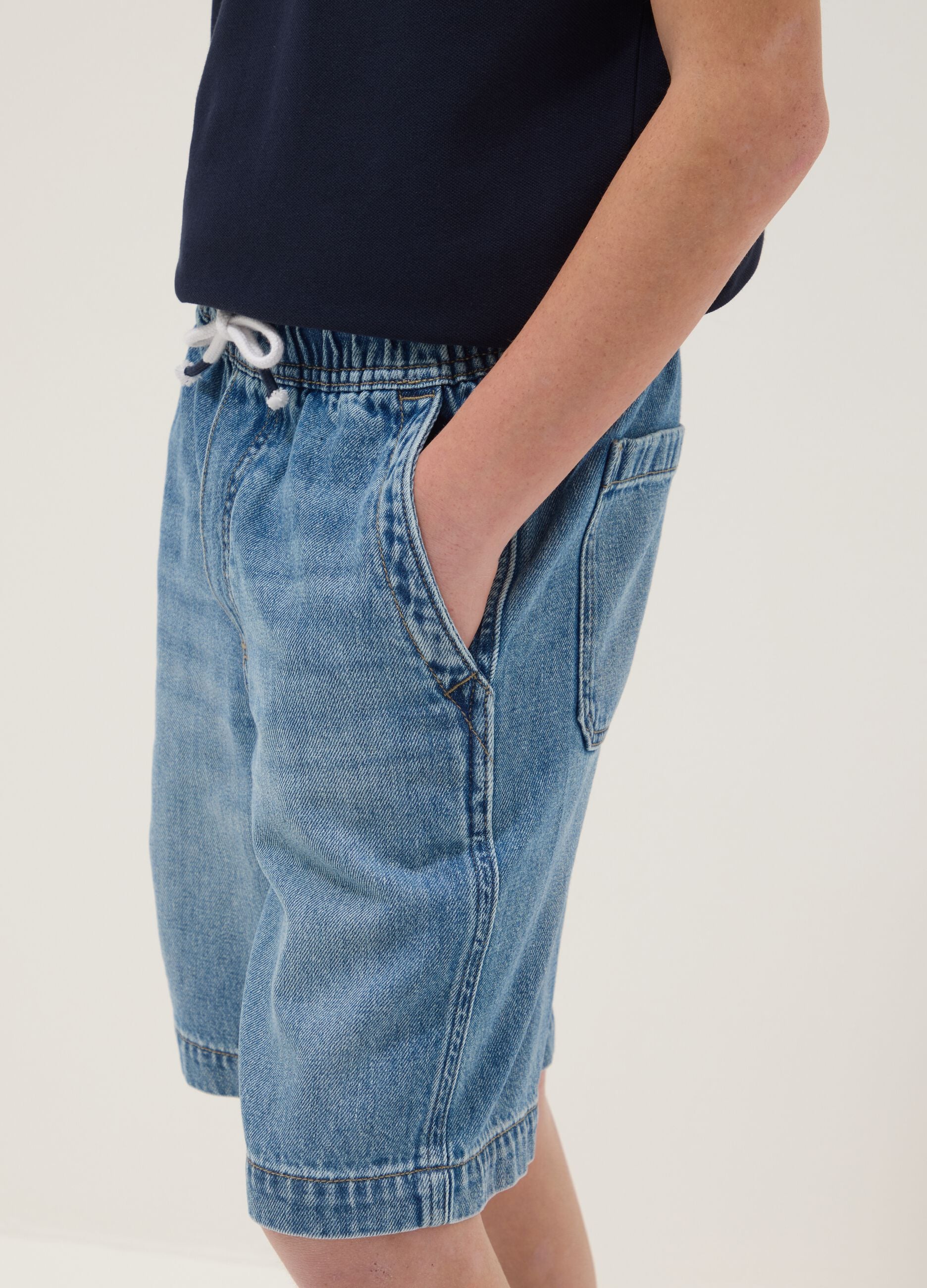 Blue denim boys&rsquo; cotton-blend straight-fit shorts