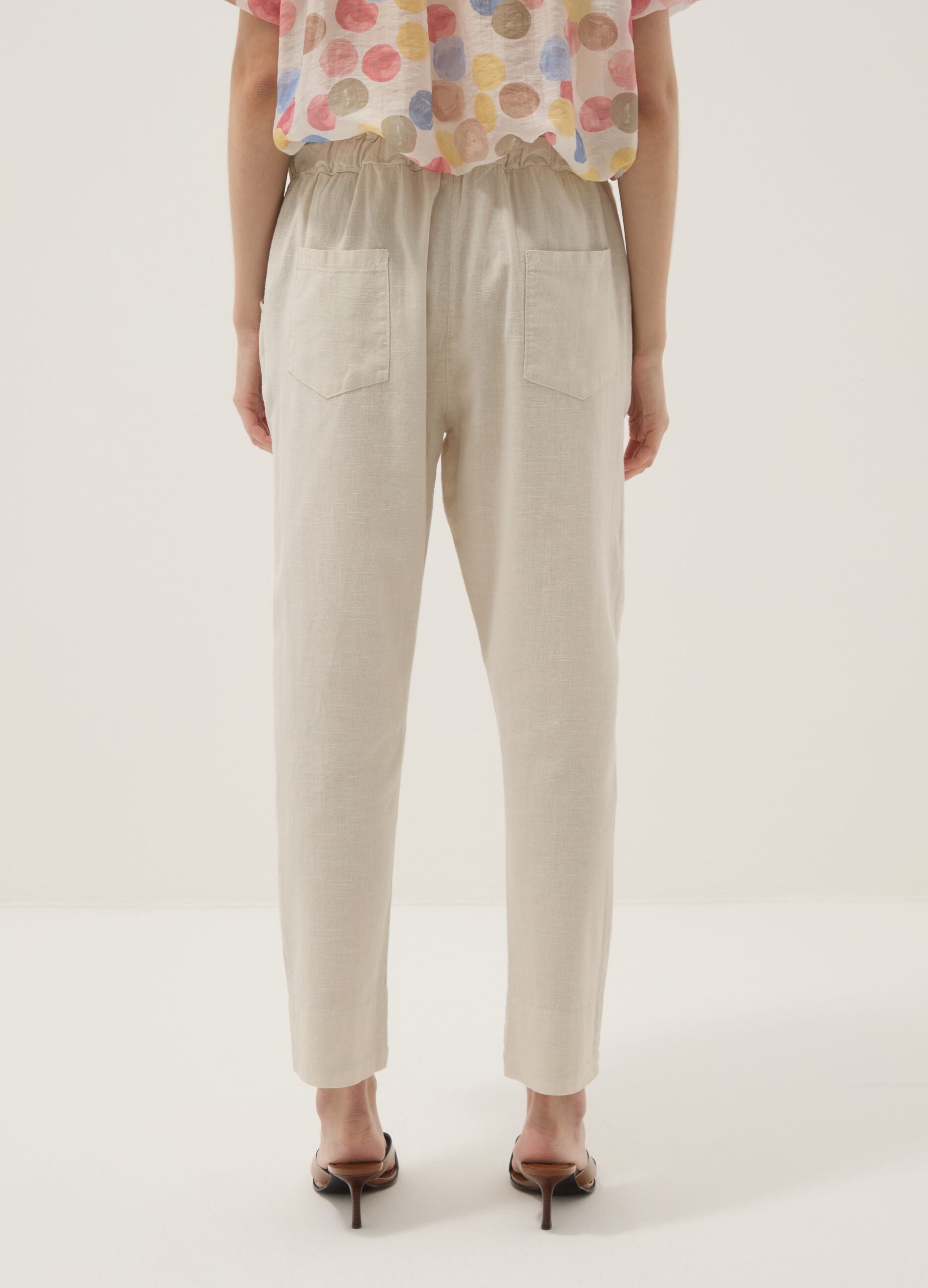 Beige linen-cotton blend trousers