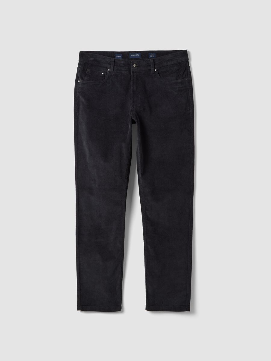 Pantaloni grigi in cotone elasticizzato a coste slim fit_0