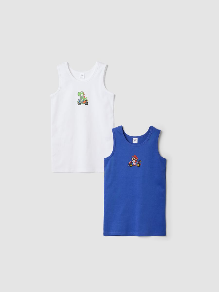 Bipack di canotte in puro cotone organico con stampa Mario Kart_0