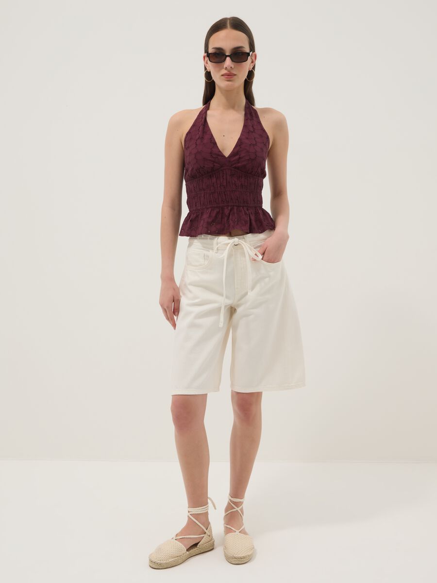 White pure cotton Bermuda shorts_1