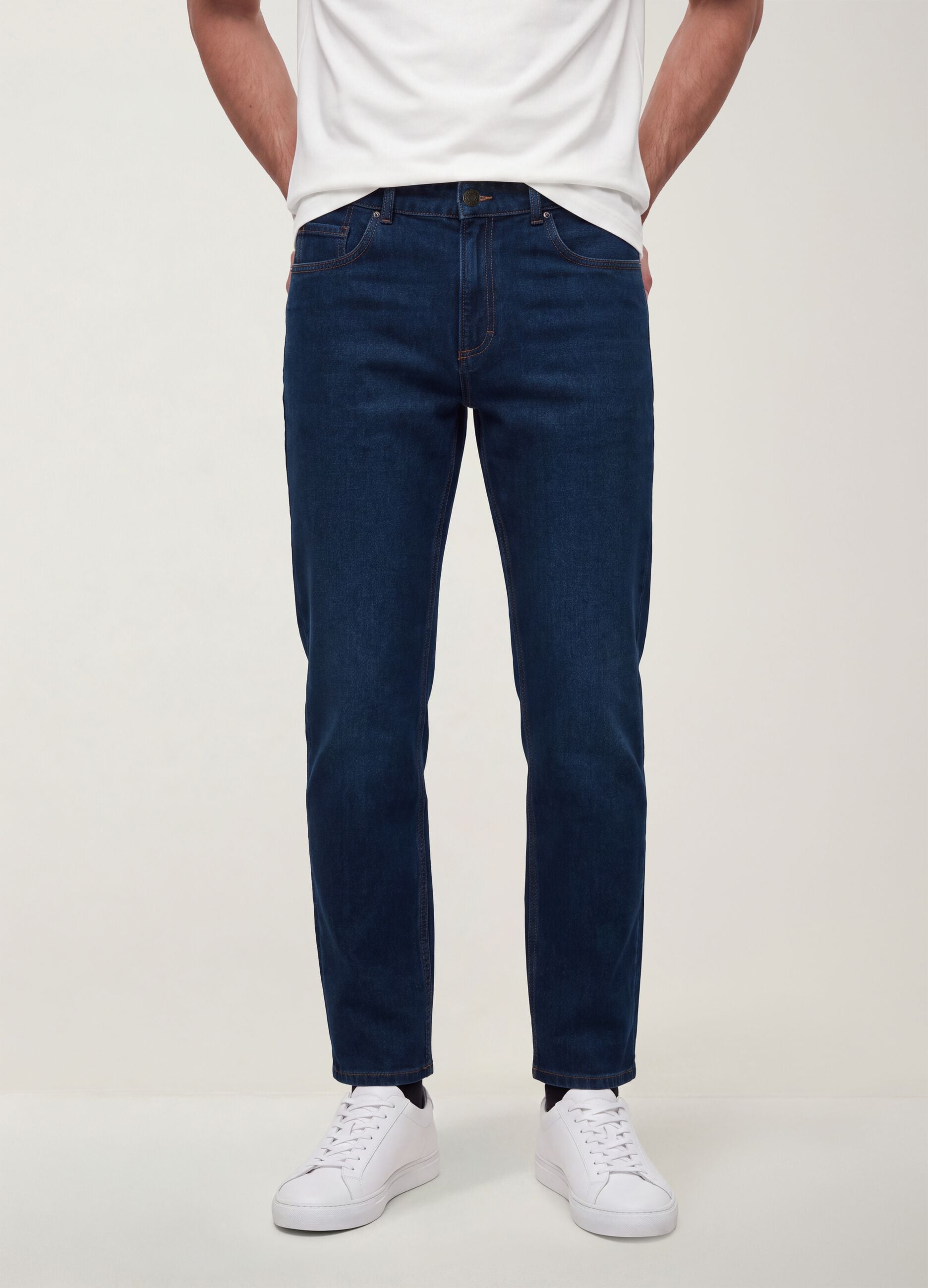 Blue denim jeans in cotton-viscose blend, regular fit