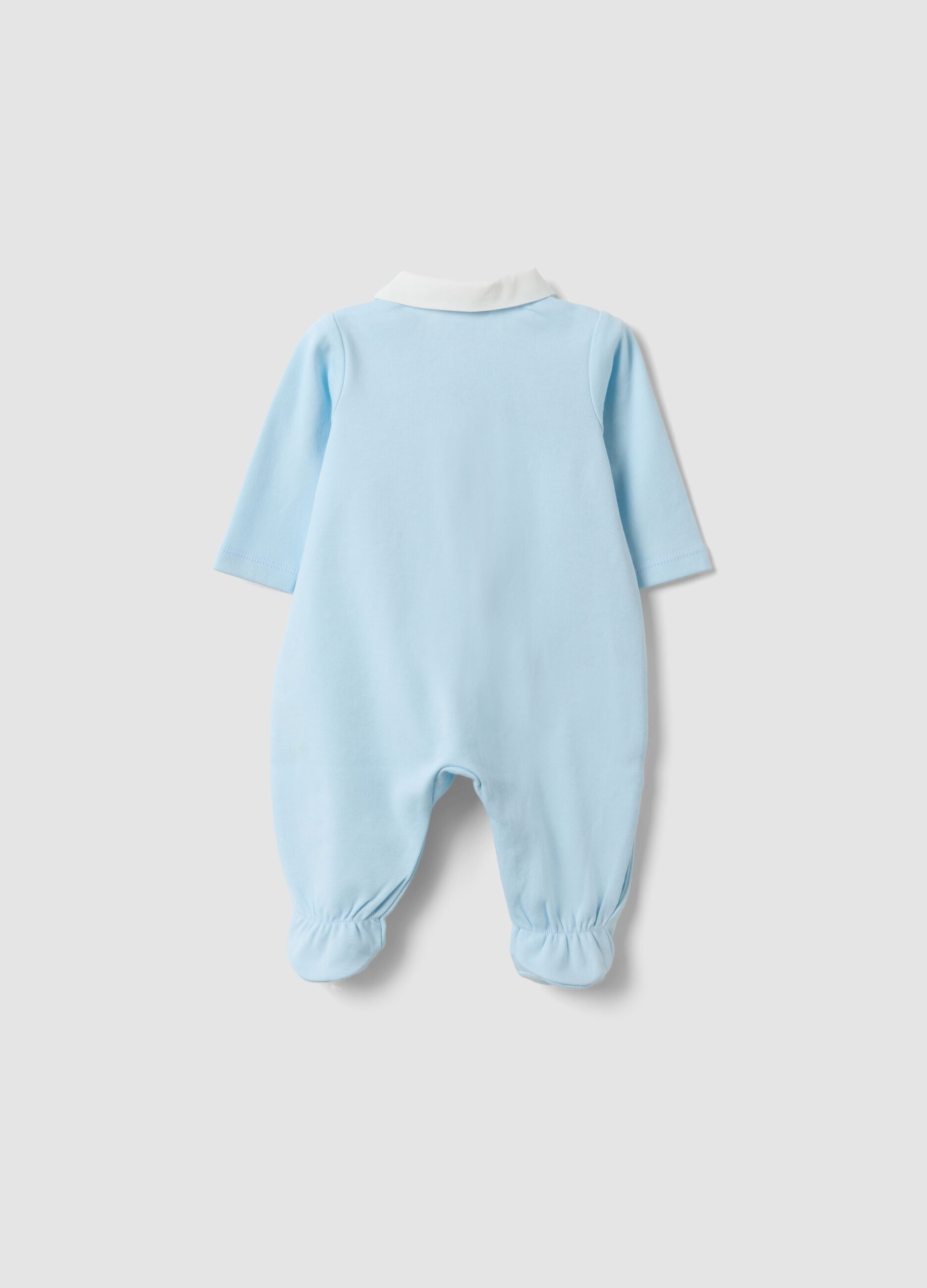 Hellblauer Babystrampler aus Bio-Baumwolle mit klassischem Kragen