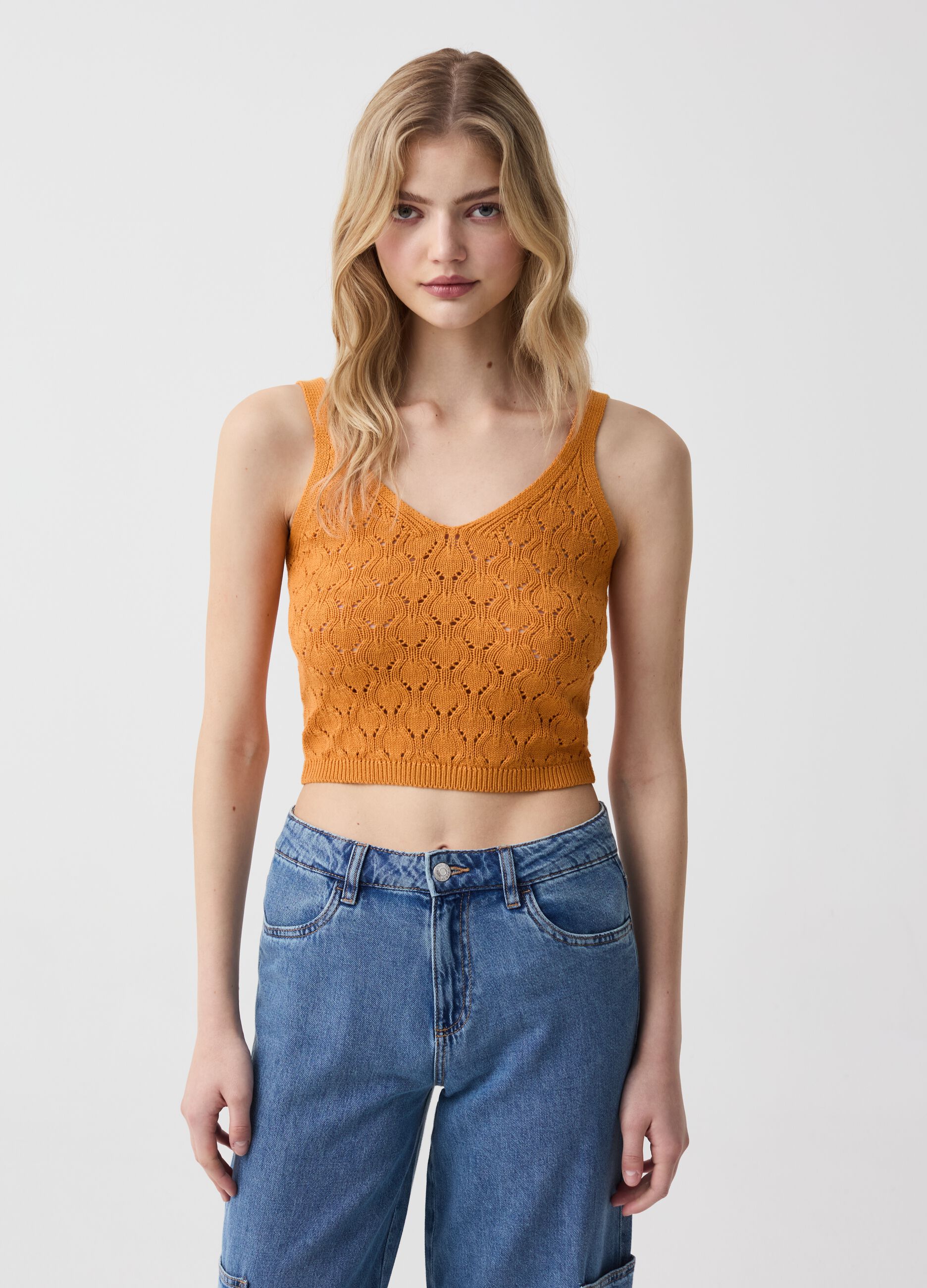 Tank top in crocheted cotton